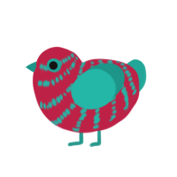 Pteranodon Pond, a crimson and turquoise chicken with a bar pattern