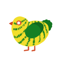 brainblast, a yellow and leaf chicken with a bar pattern