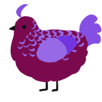 fluffy present, a wine and blurple chicken with a half-lace pattern