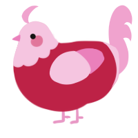 valen, a crimson and pink chicken with a head pattern