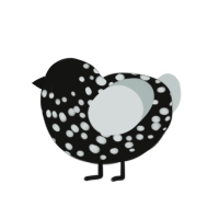 Malice, a black and silver chicken with a speckle pattern