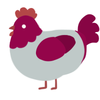 salad, a silver and maroon chicken with a head pattern