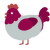 salad, a silver and maroon chicken with a head pattern