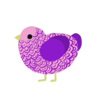 Quartz, a pink and violet chicken with a double-lace pattern