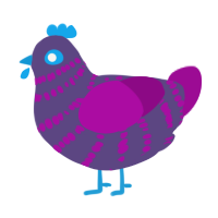 Dusti, a overcast and plum chicken with a bar pattern