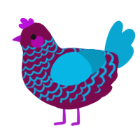 Magnet, a wine and cerulean chicken with a lace pattern