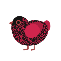 Amon II, a black and crimson chicken with a double-lace pattern