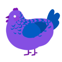 Crisp Rain, a blurple and ultramarine chicken with a half-lace pattern