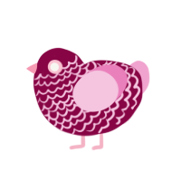 Poppet, a maroon and pink chicken with a lace pattern