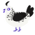 Neutron Star, a white and sable chicken with a half-lace pattern