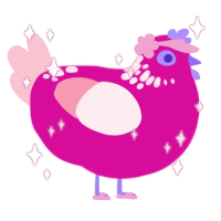 Barbie, a fuchsia and rose chicken with a neck-speckle pattern