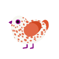 Icterus, a white and vermilion chicken with a speckle pattern