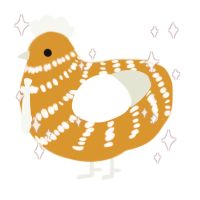 Gapple, a orange and white chicken with a bar pattern