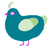 Beebo, a aqua and gluppy chicken with a head pattern