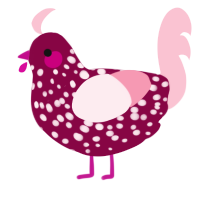 Anarchy Works, a maroon and rose chicken with a speckle pattern