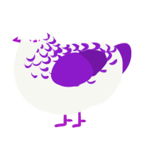 Majesty, a white and violet chicken with a half-lace pattern