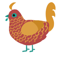 A red and orange chicken with a lace pattern