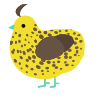 A yellow and bark chicken with a speckle pattern