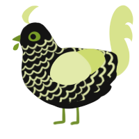 squirt, a black and lemon chicken with a lace pattern