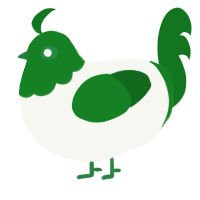 Green Chicken, a white and leaf chicken with a head pattern