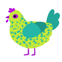 Whimzi, a lime and turquoise chicken with a speckle pattern