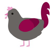 Agent Pink, a grey and maroon chicken