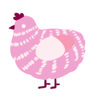 well done, a pink and rose chicken with a bar pattern