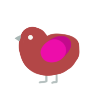 Court ordered chick, a red and fuchsia chicken