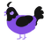 Birthday Chickem, a blurple and black chicken with a head pattern