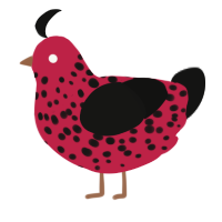 demonic strawberry, a crimson and black chicken with a speckle pattern