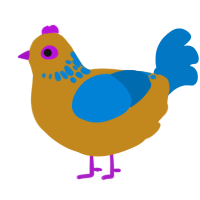 Ink Blott - held, a ochre and sapphire chicken with a neck-speckle pattern