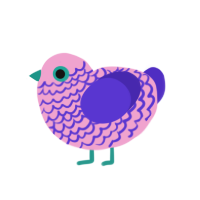 Scoots, a pink and indigo chicken with a lace pattern