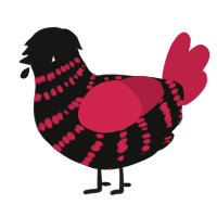 Til We Die, a black and crimson chicken with a bar pattern