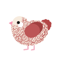 Baby, a cream and red chicken with a double-lace pattern