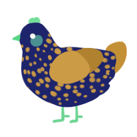 Sequin Pillow, a navy and gold chicken with a speckle pattern