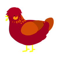 Ignis, a maroon and russet chicken with a neck-speckle pattern