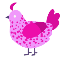 peppa con varicela, a lavender and fuchsia chicken with a speckle pattern