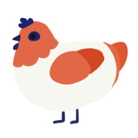 wool vest, a white and vermilion chicken with a head pattern