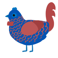 Hurricane 琵琶, a ultramarine and red chicken with a lace pattern