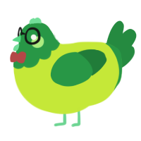 Flubber, a lime and viridian chicken with a head pattern