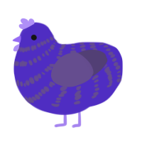 Purple, a indigo and overcast chicken with a bar pattern