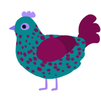 Strange Spot, a teal and wine chicken with a speckle pattern