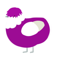 Hop and Skip, a plum and white chicken with a head pattern