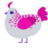 Future Mopper, a mist and fuchsia chicken with a half-lace pattern