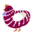 Velvet, a maroon and white chicken with a bar pattern