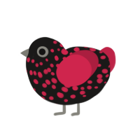 Daman, a sable and crimson chicken with a speckle pattern