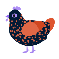 Dark Waters, a tumblr and vermilion chicken with a speckle pattern