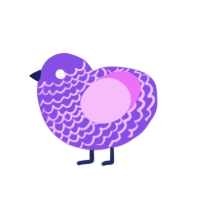 Mogi, a blurple and lavender chicken with a lace pattern