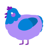 Blurple, a lilac and sapphire chicken with a head pattern