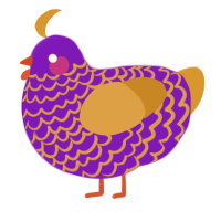 Pello, a violet and orange chicken with a lace pattern